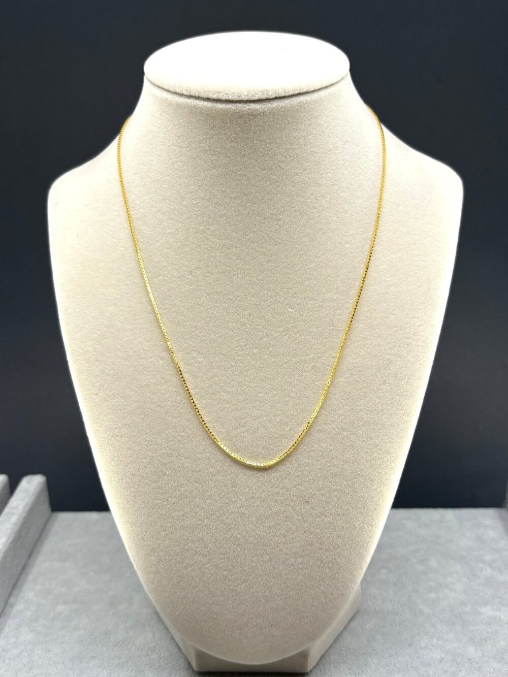 18K Gold Plated 990 Silver Box Chain Necklace 450mm 18" 1mm 2.16g